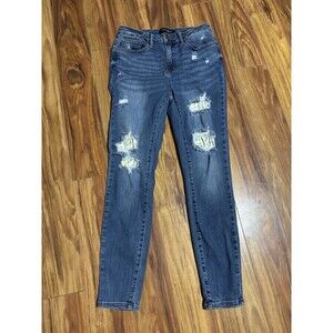 Judy Blue Womens 7/28 Jeans Skinny Fit Ankle Denim Distressed Lemon Patch